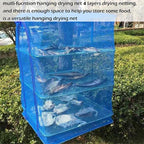 Drying Rack 4 Layers Folding Mesh, Foldable Nylon Netting, Hanging Drying Net, for Shrimp, Fish, Fruit, Vegetables, Herb, with Zipper Opening - Blue (25.59X13.78X13.78 in)