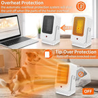 Portable Space Heaters for Indoor Use,Desktop Heater with 900W PTC 2s Fast Heating, 30° Adjustable Angle Design Small Electric Heater Lightweight for Personal, Office,Room,White