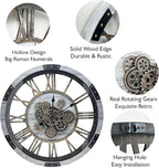 DORBOKER 27" Original Moving Gears Wall Clock, Large Industrial Wall Clock for Living Room Decor, Retro Metal Solid Wood Vintage Farmhouse Steampunk Rustic Clocks for Wall Decor,Silver Grey