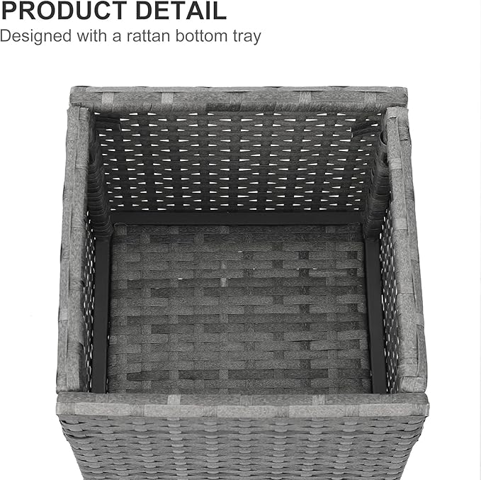 SUNNYPARK 2 Pack Tall Planters for Outdoor Plants Rattan Modern Tall Square Planter Box with Removable Liners Indoor Outdoor Porch Patio Flower Pot (12’’ x 12’’ x 24’’)