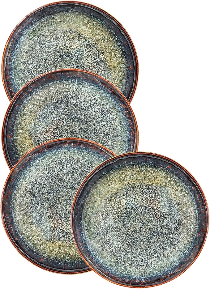 Ceramic Dinner Plates Dish Set,Set of 4,for Lunch snacks -Microwave Oven & Dishwasher Safe,Scratch Resistant,Dinnerware Kitchen Porcelain Serving Dishes 10 Inch Round