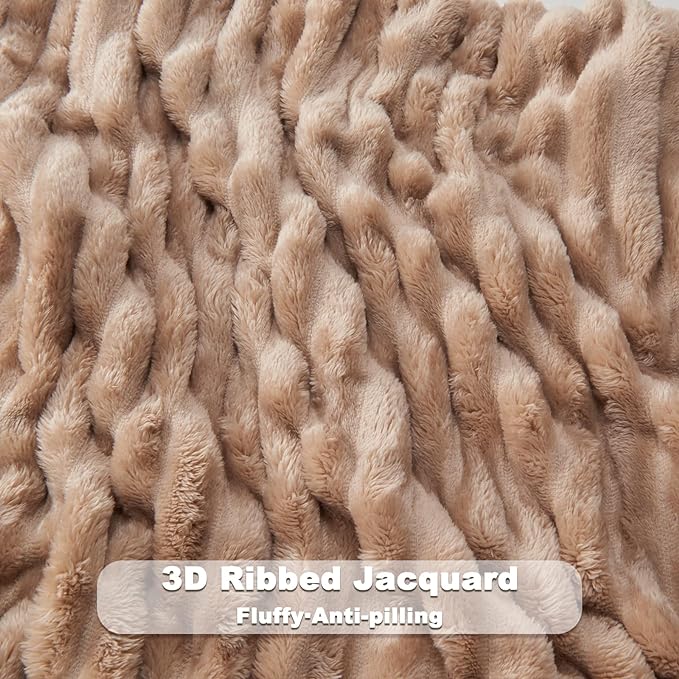 NEWCOSPLAY Super Soft Throw Blanket Taupe Premium Silky Flannel Fleece 3D Ribbed Jacquard Lightweight Bed Blanket All Season Use (Taupe Ribbed, Throw(40"x50"))