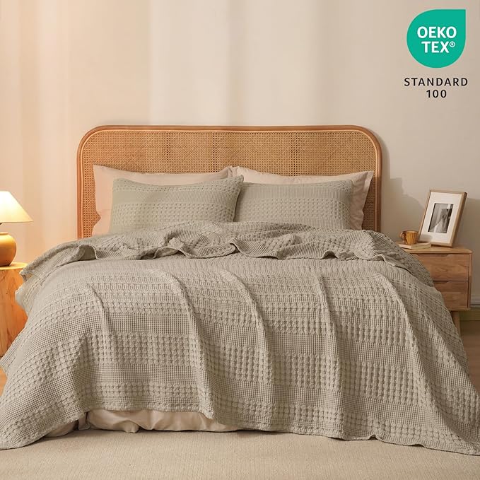 PHF 100% Cotton Waffle Weave Blanket Twin Size, Soft Lightweight Breathable Cozy Summer Blankets for Bed, Luxury Aesthetic Woven Bedding for Home Decor, 66"x90", Simply Taupe