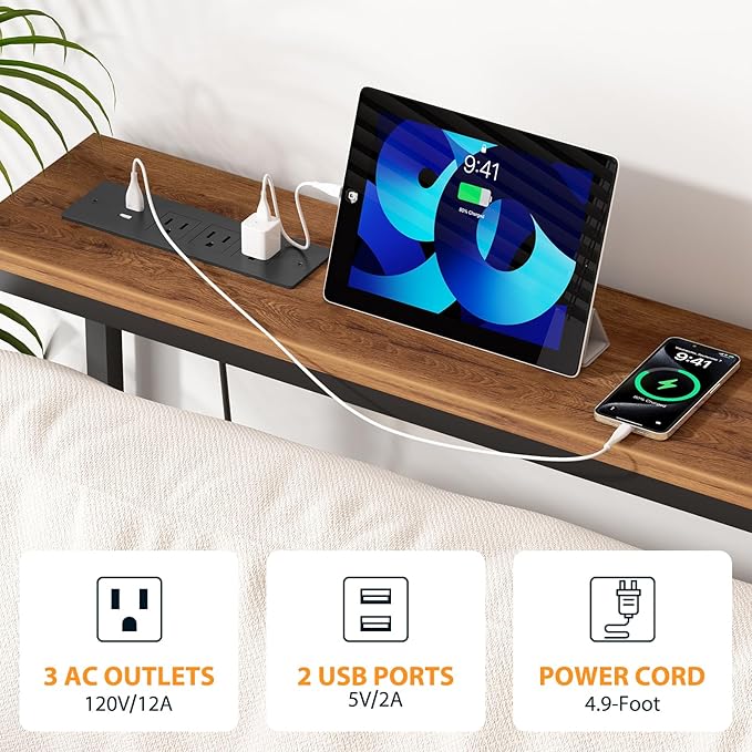 Narrow Sofa Table with 2 Power Outlets, 71” Thin Console Tables Narrow Long, Behind Couch Table Skinny, Wood Console Tables for Entryway, Living Room, Hallway, Foyer, Rustic Brown