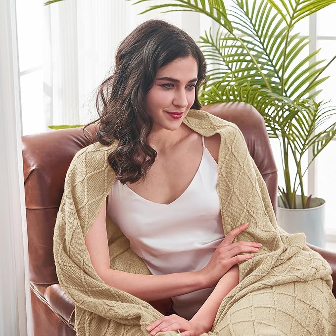 inhand Knitted Throw Blanket for Couch and Bed, Soft Living Room Home Decor Knitted Blanket with Tassel, Outdoor Lightweight Breathable Summer Blanket, Farmhouse Warm Woven Decorative, 50"x60"