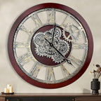 HOIBAI Large Wall Clock, 18 Inch Wall Clocks for Living Room Decor Farmhouse Vintage Rustic Kitchen Wall Decor Vintage Roman Big Oversized Wall Clock for Home Bedroom House Office, Moving Gears Clock
