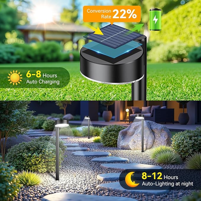 12 Pack Solar Pathway Lights Outdoor, 12 Brighter LED Solar Lights Outdoor Waterproof, Up to 12 Hrs Modern Path Light for Yard Garden Walkway Driveway Lawn, Cool White