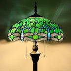 Tiffany Floor Lamp Stained Glass Lamp Standing Reading Light 16x16x70 Inch for Living Room (Green Dragonfly)