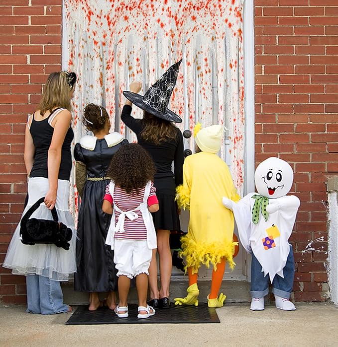 RunNico 85" x 60" 2pcs Halloween Door Curtain Decoration with Bloody Hand Prints - Bloody Doorway Curtain Halloween Creepy Cloth for Haunted House, Horror Theme Party