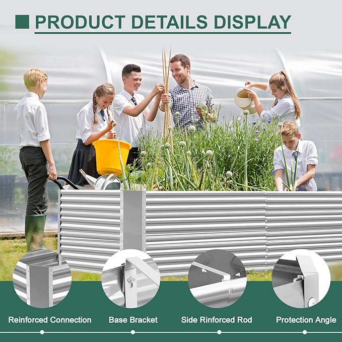 Land Guard 8x4x3ft Rectangular Galvanized Raised Garden Beds, Large-Capacity Metal Planter Box Outdoor, Durable Deep Raised Garden Bed 3ft Tall, Raised Beds for Gardening Vegetables, Classic Silver