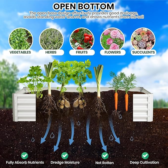 6x3x1ft Large Outdoor Planter Boxes Kit Set of 2, Galvanized Raised Bed Planter with Open-Ended Base Design, Elevated for Outdoor Plants, Durable Raised Bed for Gardening,Beige