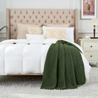 Longhui bedding Chunky Cable Knit Throw Blanket Lightweight Olive Green 100% Organic Cotton Blanket for Sofa Couch Bed Baby Nursery, Rustic Shabby Chic Modern Farmhouse, 60” x 80” Give Laundering Bag