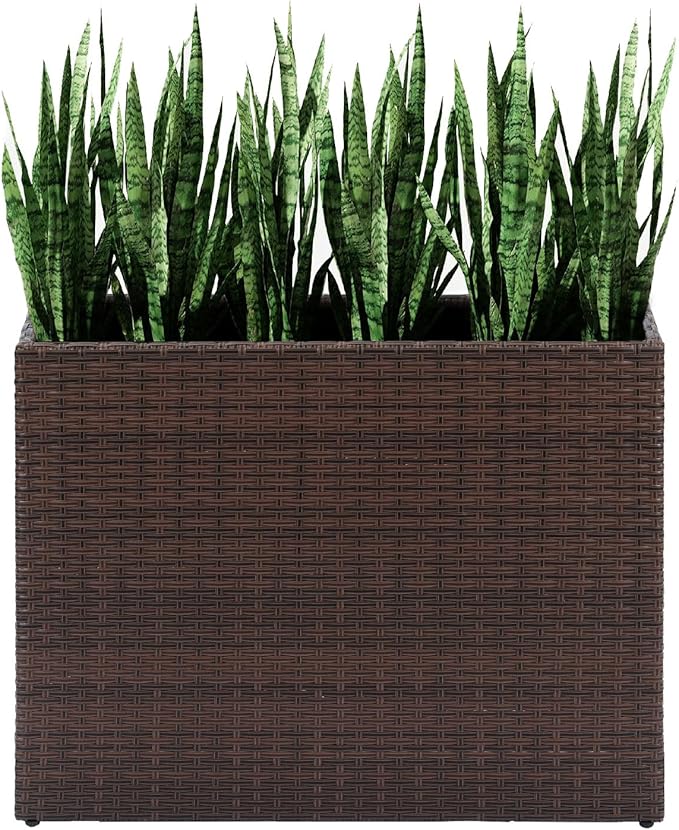 LEWIS&WAYNE Tall Planters for Outdoor Plants Handmade Wicker Large Rectangular Block Planter Box with Removable Liners Modern Planter for Indoor Outdoor Patio Deck - Brown