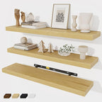 Floating Shelves Wall Shelf 30 Inch Long, Rustic Wood Bathroom Shelves 30 Inch, Farmhouse Home Decor Kitchen Living Room Bedroom Shelves Wall Mounted, 30 x 6.7 x 1.4 Inch, Set of 3, Oak Color