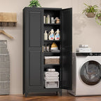 75" Kitchen Pantry Cabinet, Black Metal Storage Cabinets with 2 Doors and 4 Adjustable Shelves, Tall Pantry Storage Cabinet for Kitchen, Dining Room, Living Room