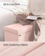 SONGMICS MAZIE Collection - Storage Ottoman Bench, Foldable Foot Rest, 15 x 43 x 15 Inches, End of Bed Bench, Storage Chest, Load 660 lb, Living Room, Bedroom, Entryway, Jelly Pink ULSF604R01