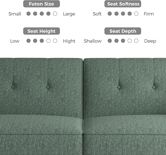 89” Futon Sofa Bed, Linen Comfy Futon Couch Bed with 2 Square Pillows, Convertible Sleeper Sofa with Adjustable Backrest& Armrests, Modern Loveseat Sleeper for Living Room, Bedroom, Green