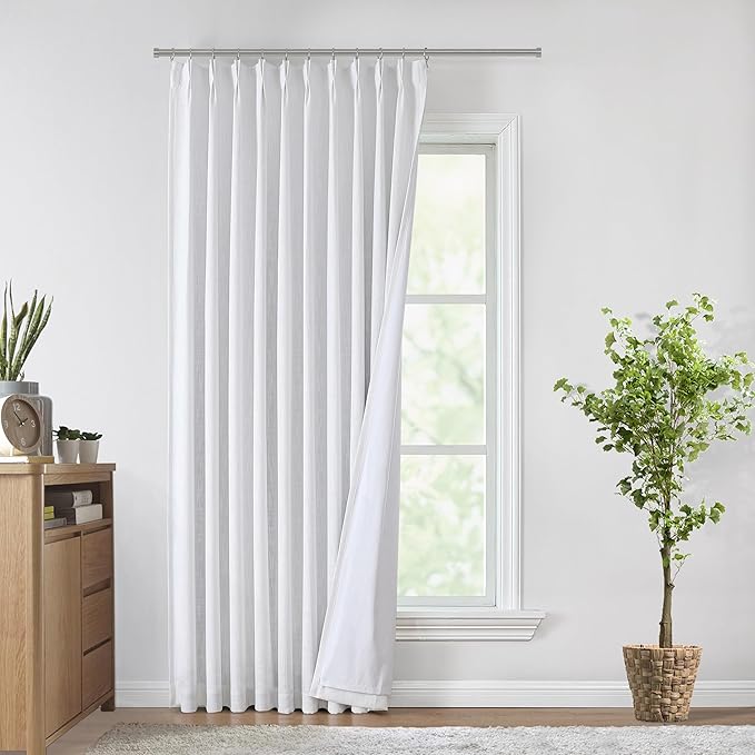 Vision Home White Pinch Pleated Full Blackout Curtains 60 inch Wide Thermal Insulated Window Panels 102 inch for Bedroom Living Room Darkening Pinch Pleat Drapes with Hooks Back Tab 60" Wx102 Lx1