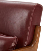 Glitzhome 30.75" H Mid Century Red Accent Armchair, Single Reading Armchair PU Leather Lounge Chair with Walnut Ruberwood Frame
