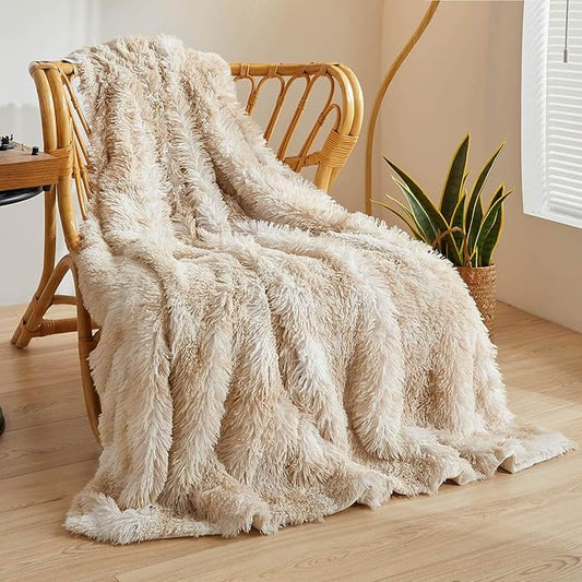 XeGe Tie Dye Plush Faux Fur Throw Blanket,Cream Soft 50x60 Shaggy Furry Blanket Throw, Fluffy Microfiber Velvet Couch Blanket, Comfy Ombre Fuzzy Lap Blanket for Bedroom Living Room Car Tie Dye Cream