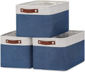DULLEMELO Fabric Storage Bins, Foldable Storage Baskets for Organizing, Empty Gift Baskets (3-Pack Medium-15 inch X 11 inch X 9.5 inch , White&Blue)