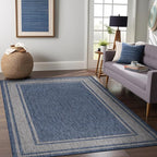 Beverly Rug Large Outdoor Rug 10x14 Modern Bordered Area Rugs for Indoor and Outdoor Patio Deck Porch Garden Waterproof Weather Sun Resistant Washable Outside Carpet (10 x 14 Navy)