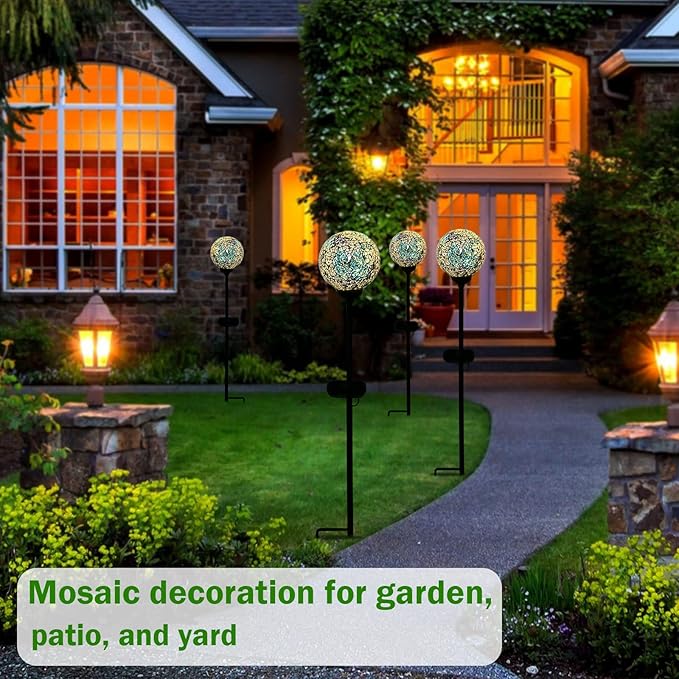 Solar Garden Lights Outdoor Decorative - Solar Gazing Ball Mosaic Garden Stakes Decorative Waterproof Outdoor Lights for Pathway Yard Lawn Decoration Blue