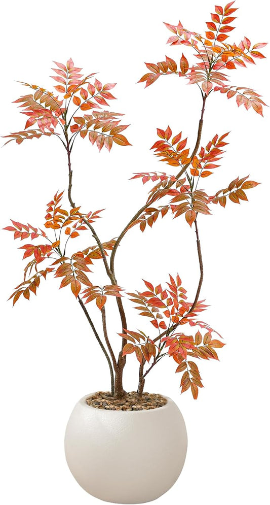 Artificial Mahonia Fortunei Tree 5FT,Tall Fake Plant Artificial Sumac Tree, Faux Plants Indoor Fake Plants Decor with Pots for Home Office Bathroom Bedroom Living Room Decorations Housewarming