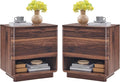 Nightstand Set of 2 with Charging Station, 22" Large Modern Bedside Table with 2 Drawers Storage,Push-to-Open End Table for Bedroom,Living Room,Brown