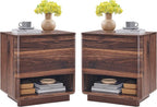 Nightstand Set of 2 with Charging Station, 22" Large Modern Bedside Table with 2 Drawers Storage,Push-to-Open End Table for Bedroom,Living Room,Brown