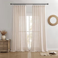 Joydeco Linen Curtains for Living Room,Semi Sheer Drapes Window Long Curtains 72 inches Long Pink Beige