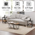 TUTOTAK End Table with Charging Station, Set of 2, Side Table with USB Ports and Outlets, Nightstand, 2-Tier Storage Shelf, Sofa Table for Small Space, Living Room, Bed Room TB01BK041