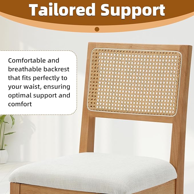 Westice Rattan Dining Chairs Set of 6, Farmhouse Natural Dining Room Chairs with Upholstered Cushion, Wood Armless Chairs for Kitchen/Restaurant