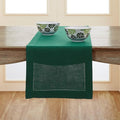 Solino Home Linen Rainforest Green Table Runner 156 Inches Long - 100% Pure Linen Extra Long Table Runner 14 x 156 Inch for Fall, Autumn, Thanksgiving - Classic Hemstitch