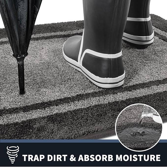 PURRUGS Dirt Trapping Door Mat 24" x 36", Non-Slip/Skid Machine Washable Entryway Rug, Shoes Scraper, Area Rug, Super Absorbent Welcome Mat for Muddy Wet Shoes and Paws, Light Grey & Dark Grey