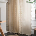 Sutuo Home Boho Curtain Crochet Lace Patchwork Semi-Blackout Bohemian Handmade Tassels, Rod Pocket Window Treatment Vintage Rustic Farmhouse Drapes for Bedroom, 1 Panel 59" W x 96" L, Beige