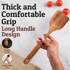 PriorityChef Premium Wooden Spoons for Cooking - 8pc Smooth Finish Teak Utensil Set with Hanging Hooks, Heat-Resistant & Nonstick Safe, Ideal for Gifting