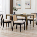 VESCASA Upholstered Dining Chairs with Square Wooden Rattan Back, Armless Padded Linen Cushion Dining Chairs with Wood Legs for Dining Room, Kitchen, Set of 4, Black Frame