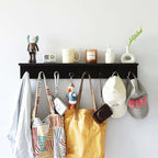 Entrance Coat Rack ，Coat Hooks, Wall-Mounted Wooden Hook Rack, Wall-Mounted Shelves are Very Suitable (Black Finish-2)