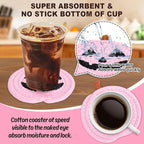 Whaline Halloween Pumpkin Cotton Coasters Pink Pumpkin Face Handmade Braided Drink Coasters Absorbent Cup Mats for Trick or Treat Party Home Table Decor, Set of 4
