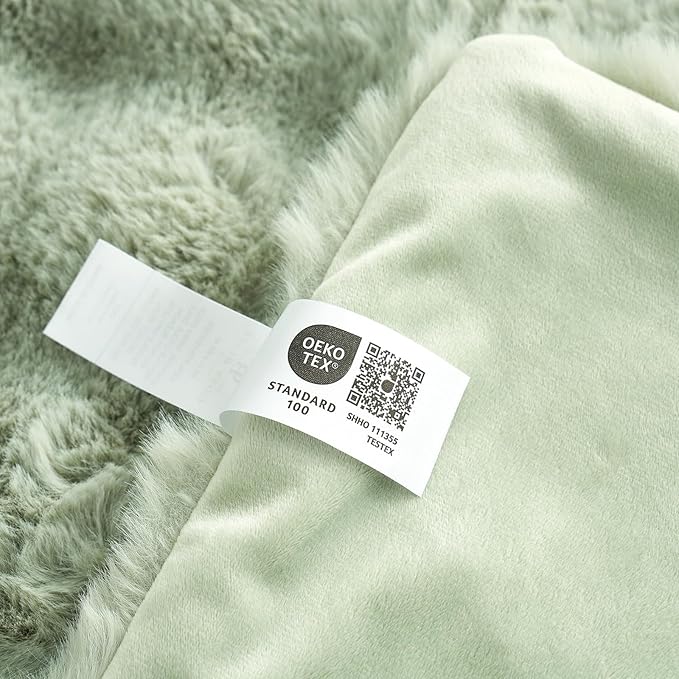 Cozy Bliss Faux Fur Throw Blanket for Couch, Fuzzy Soft Plush Thick Bubble Blanket for Sofa Bedroom Living Room, 108 * 90 Inches Sage Green