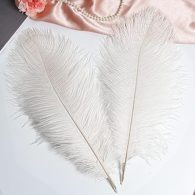 THARAHT 12pcs White Ostrich Feathers Natural Bulk 20-22Inch 50cm-55cm for Wedding Party Centerpieces Easter Gatsby and Home Decorate Ostrich Feathers