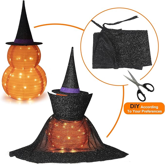3FT Halloween Collapsible Pumpkin Decoration, 50 LED Pop-Up Pumpkin Lamp with Star Cap, Plug in Halloween Jack-O-Lantern with Metal Stand for Indoor Outdoor Garden Patio Party Decor