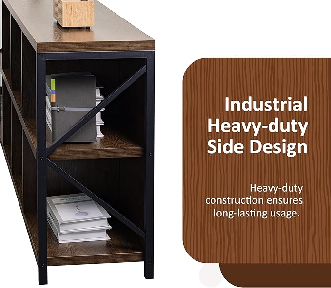 8 Cube Storage Organizer Bookshelf - Industrial Brown Walnut 63"