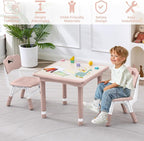 Kids Table and 2 Chairs Set, Height Adjustable (17.7"-26.1") Toddler Table and Chair Set, Multi-Activity Table with Graffiti Desktop, Children’s Table and Chairs for Classroom, Home & Daycare