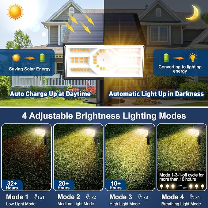 Solar Spot Lights Outdoor, 6 Pack Outdoor Solar Lights for Yard Waterproof, 4 Lighting Modes Solar Landscape Spotlights, Auto On/Off Solar Powered Flood Lights Garden Pathway (Warm White)