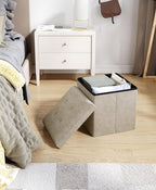 15 Inches Small Folding Storage Ottoman Cube, Storage Footrest, Foot Rest Stool, for Living Room, Bedroom, Dorm, Hallway, Entryway, Sandy Beige