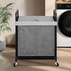 STO STO Laundry Hamper 2 Section, 100L Rolling Laundry Sorter Cart with Removable and Washable Liner Bag, Rolling Clothes Hamper with Metal Handle for Laundry Room and Bedroom, Gray