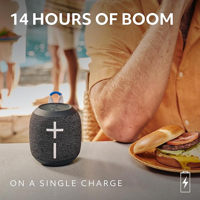 Ultimate Ears WONDERBOOM 4 Waterproof Bluetooth Outdoor Speakers with Big Bass & 360-Degree Sound, Dustproof Floating Wireless Speaker, 131ft Range - Black