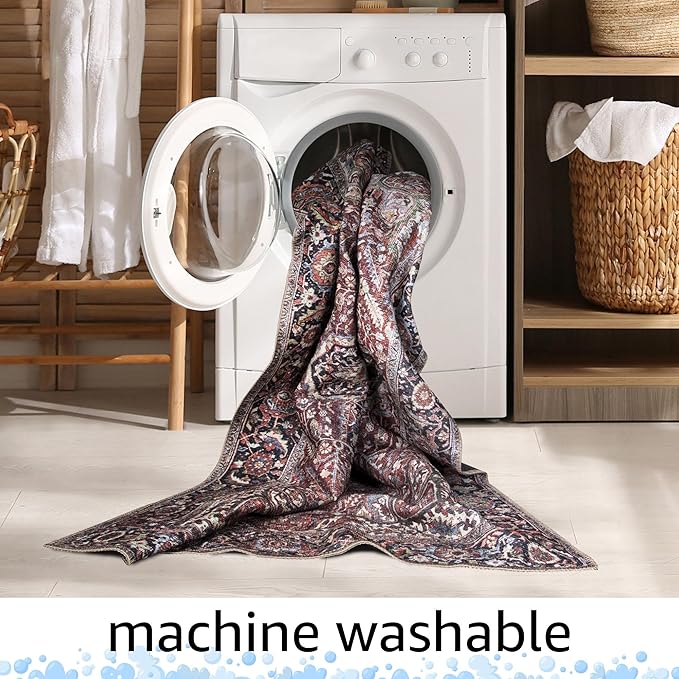 Keen Home Design 10x14 Rug - Machine Washable Area Rug with Non-Slip Backing, Ideal for Living Room, Dining Room, Bedroom - Vintage, Easy Clean, Durable, Low Pile Rug - (9'7" x 14')
